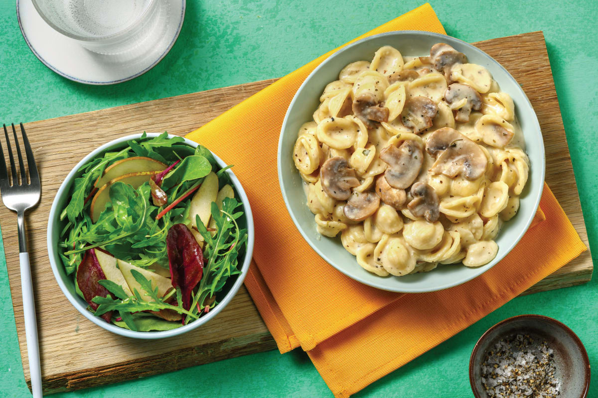 One Pot Bacon & Garlic-Mushroom Orecchiette