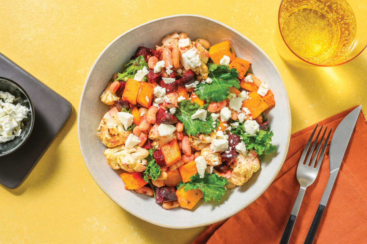 Nourishing Cannellini Bean, Chicken & Roast Veggie Salad