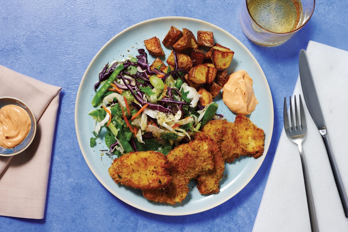 Easy Crumbed Chicken & Roast Potato