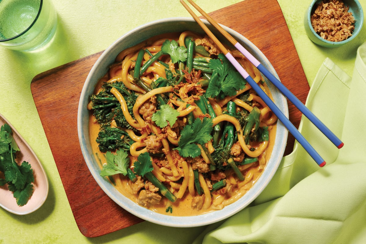 Quick Double Coconut Katsu Pork & Veggie Udon Noodles