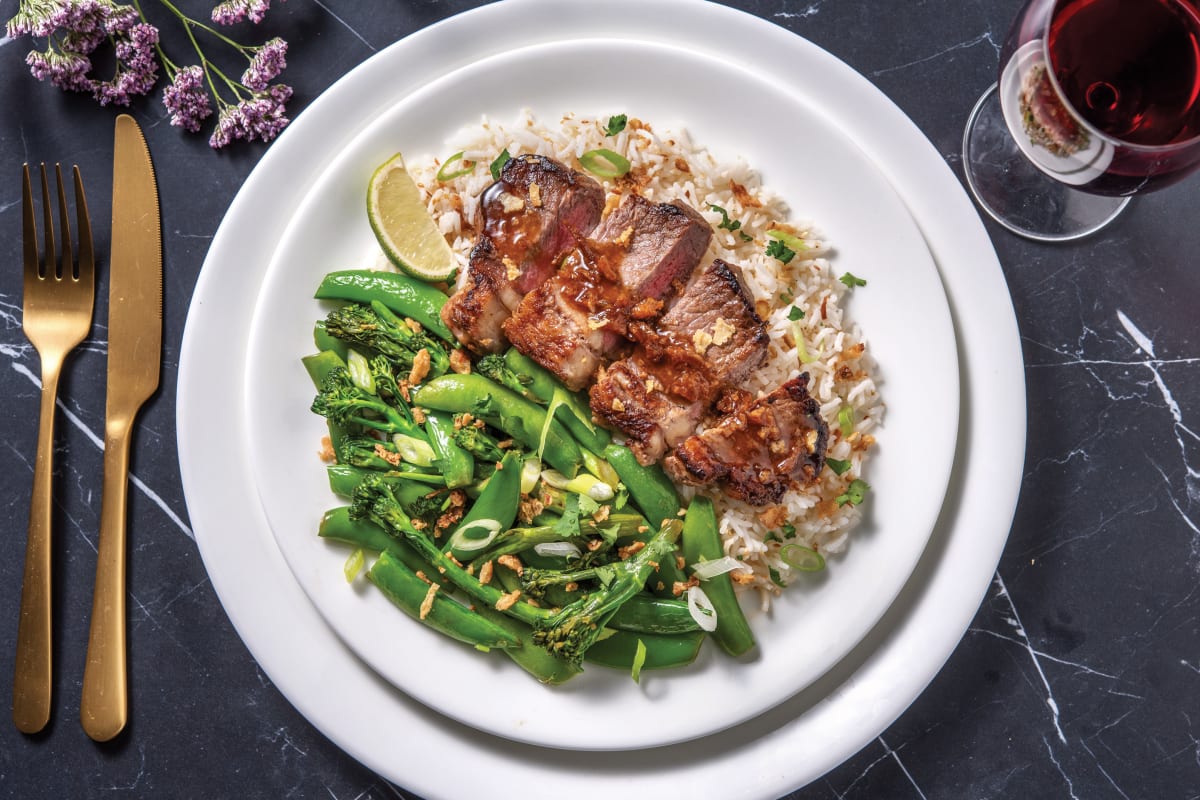 Oyster Sauce Sirloin & Ginger-Soy Greens