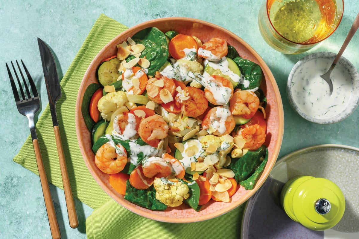 Double Lemon Pepper Prawns & Roast Veggie Salad