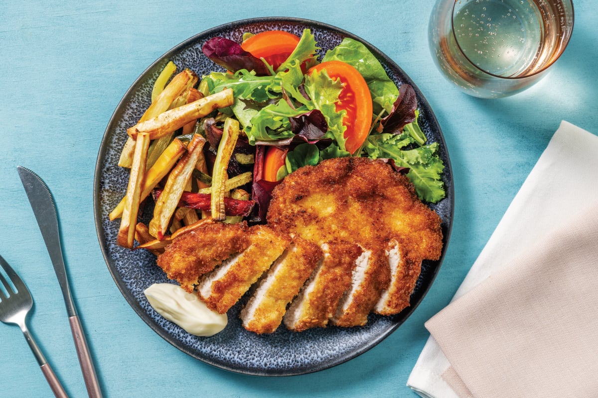 Chimichurri Pork Schnitzel & Veggie Fries