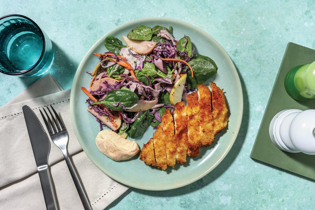 Quick Parmesan Pork Schnitzels & Dijon Apple Slaw