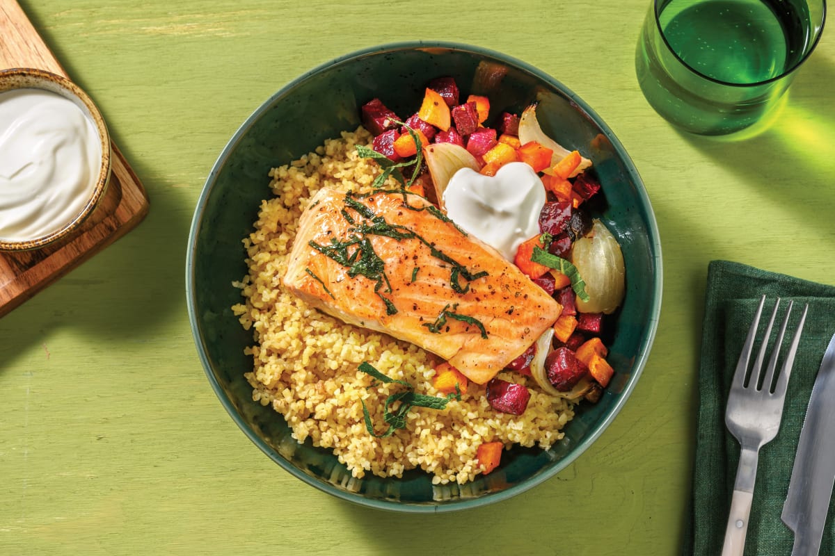 Double Honey-Glazed Salmon & Moroccan Bulgur