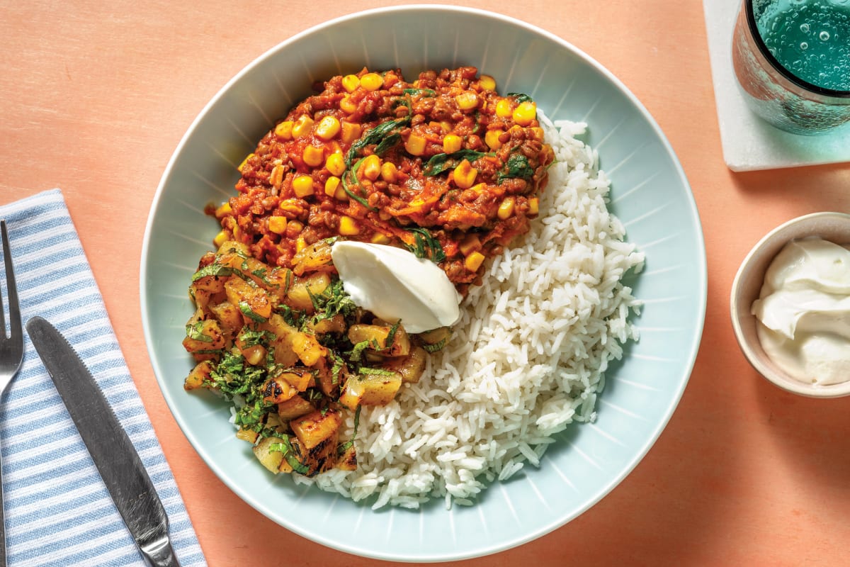 Caribbean Chicken, Lentils & Pineapple-Mint Salsa