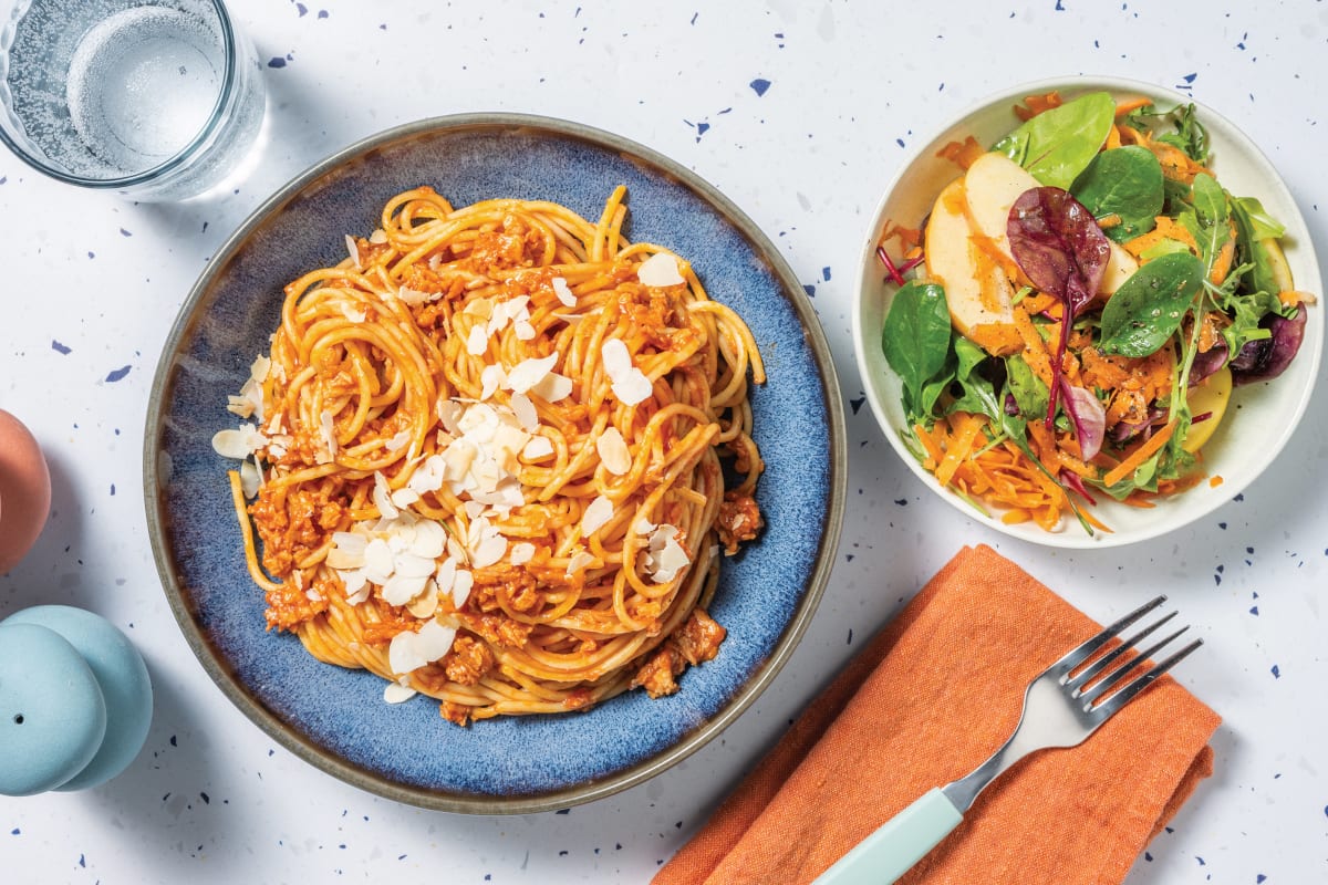 Plant-Based Mince & Basil Pesto Spaghetti