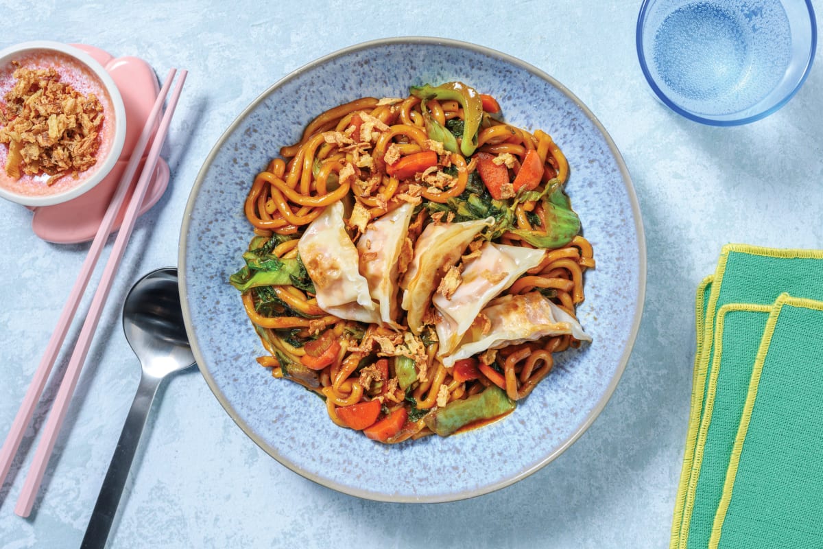 Veggie Gyoza & Sticky Sriracha Noodles