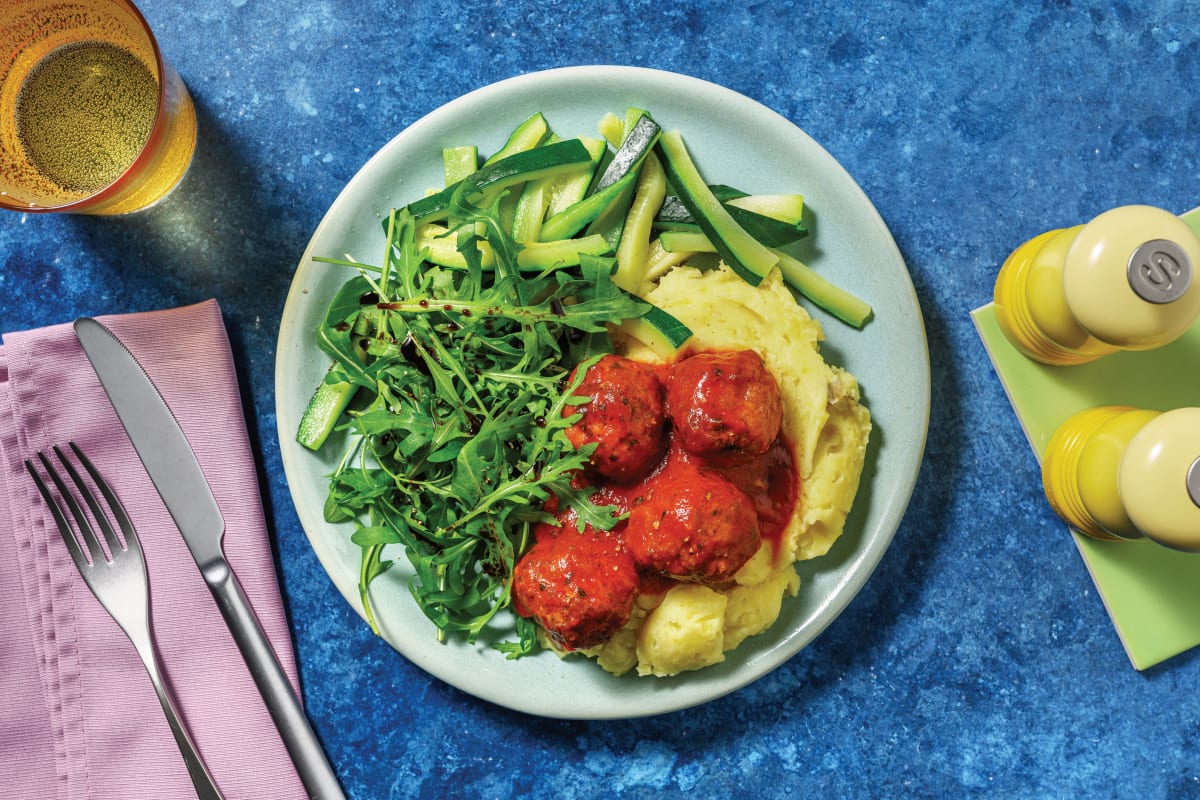 Garlicky Beef Meatballs & Steamed Zucchini