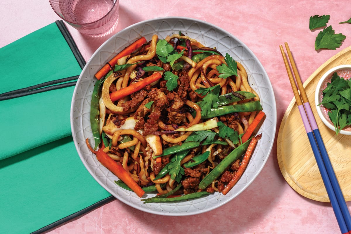 Sticky Chinese-Style Beef Strip Noodles