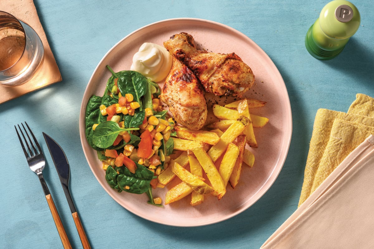 Sweet BBQ Chicken Drumsticks & Fries