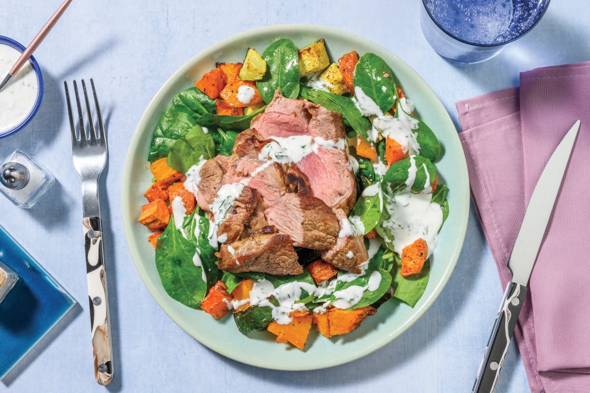 Roast Lamb Rump & Pumpkin Veggie Toss