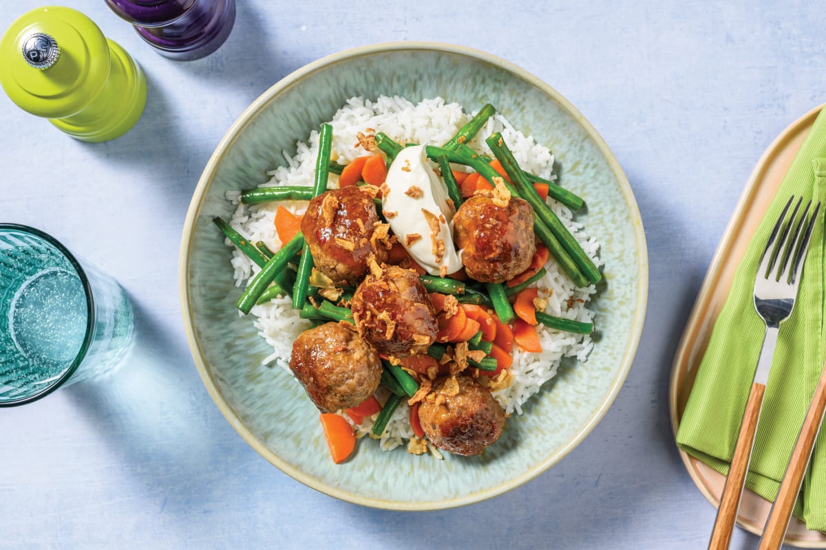 Sticky Beef Meatballs & Jasmine Rice 