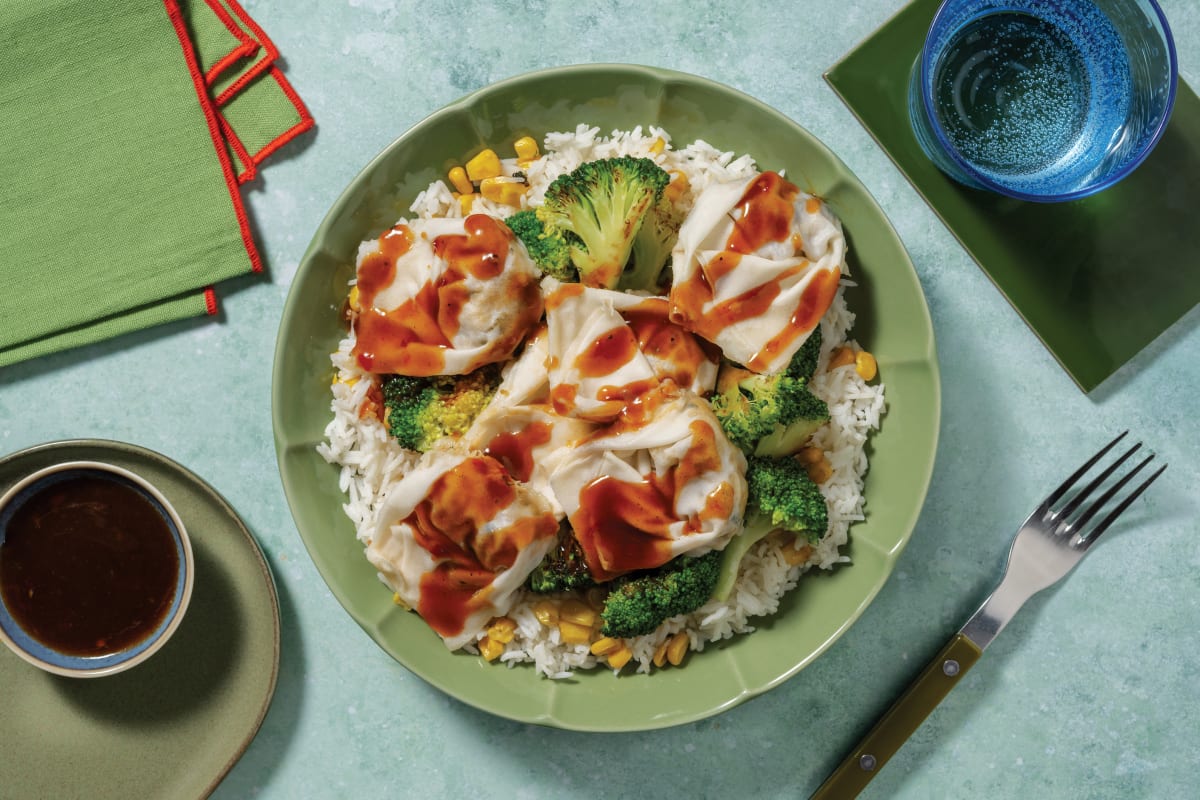 Sticky Prawn Wontons & Corn Rice