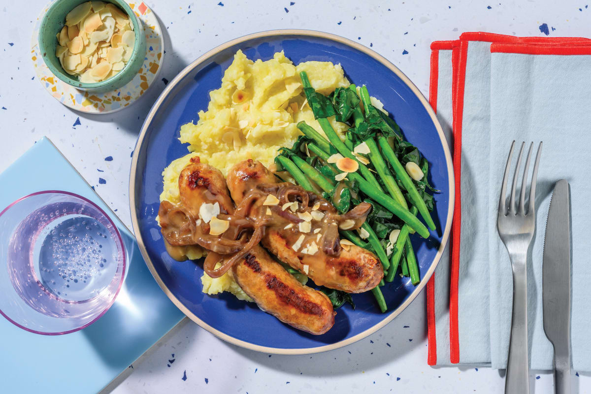 Double Pork Sausages & Mustardy Cauli-Potato Mash