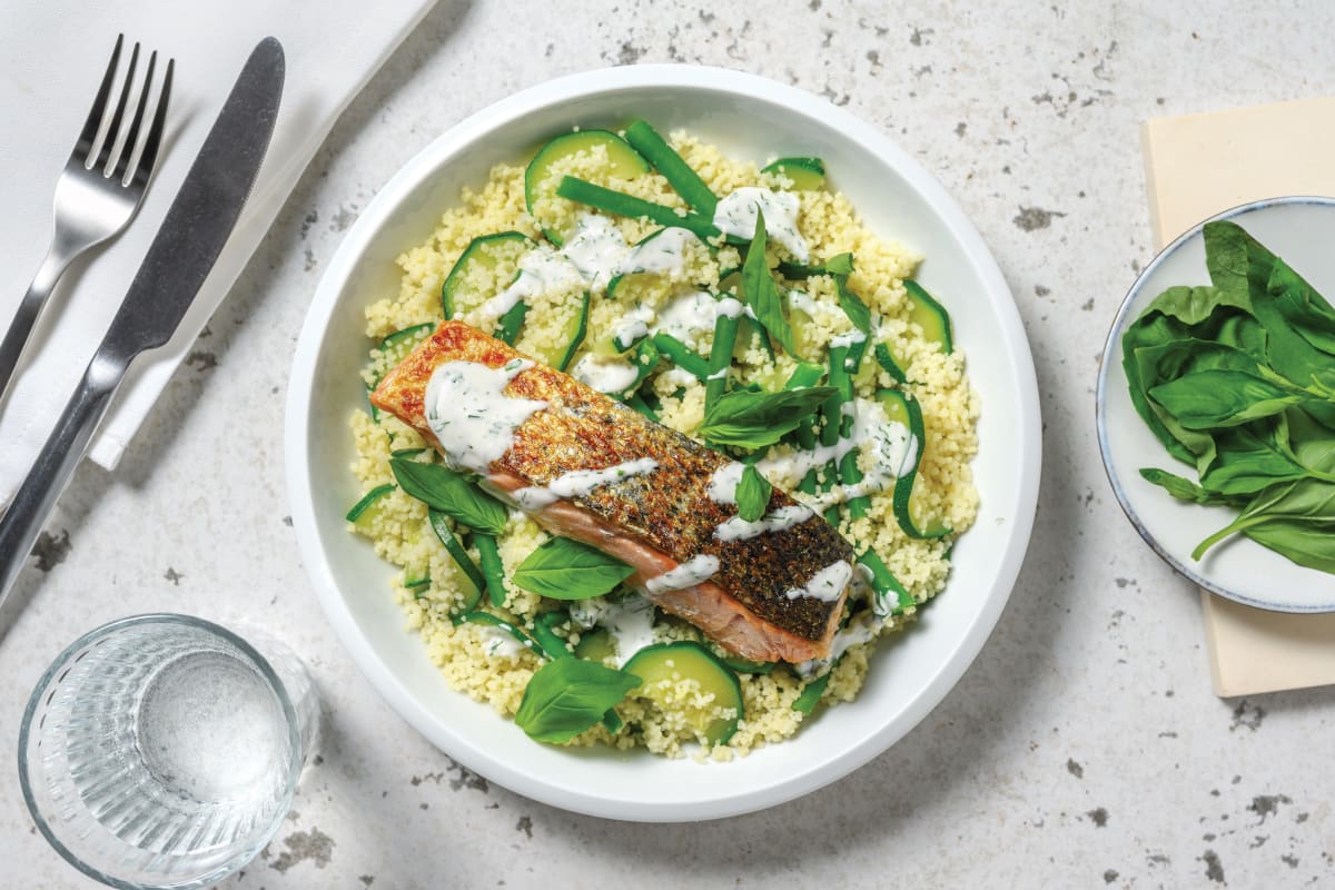 Quick Seared Salmon & Veggie Couscous Bowl