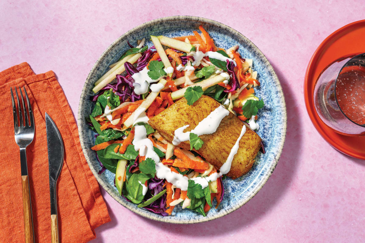 Double Mumbai-Spiced White Fish & Apple Slaw