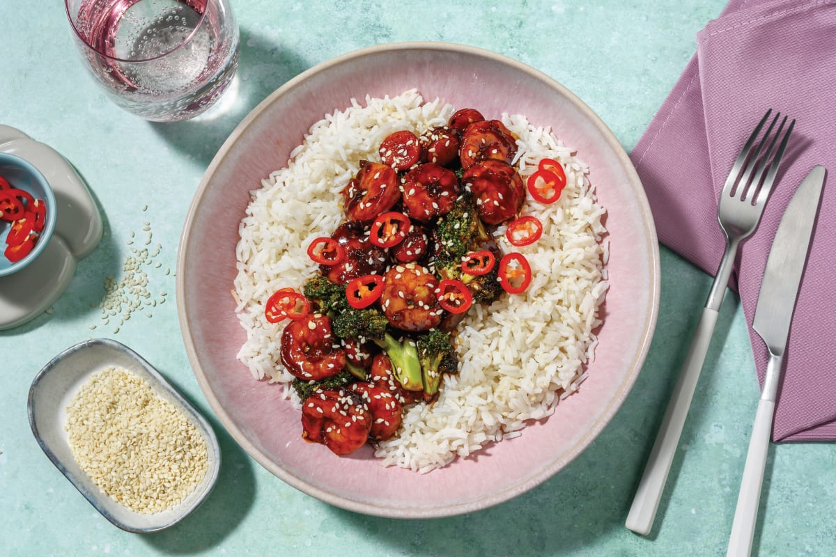 Sesame Honey Prawns & Garlic Veggies