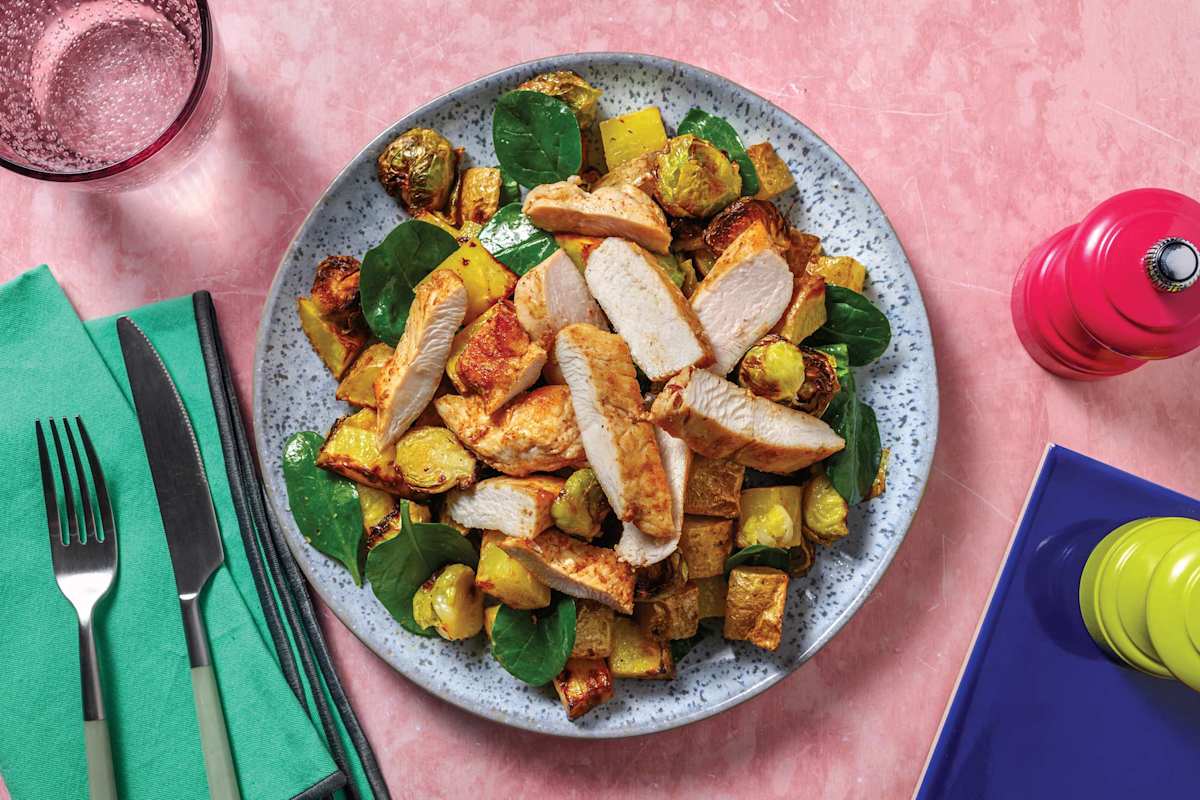 Spiced Haloumi & Brussels Sprouts Toss