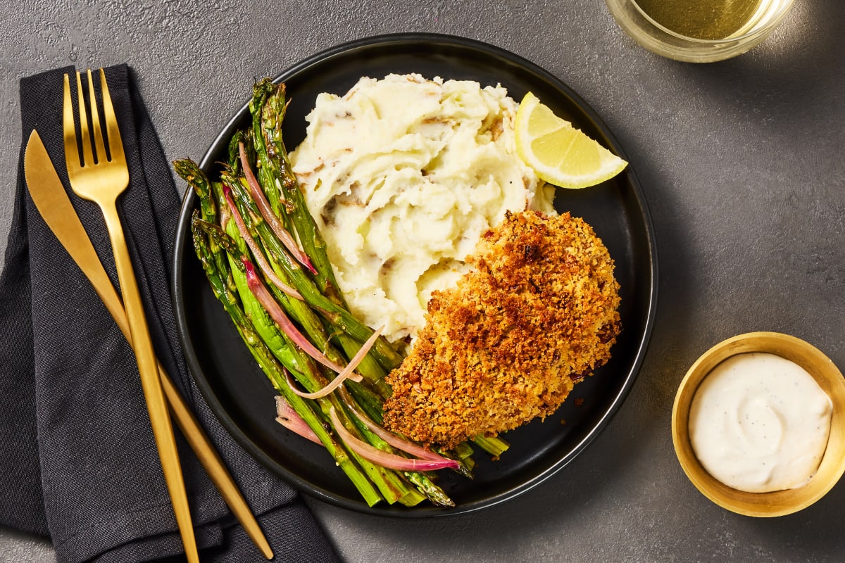 Crunchy Pecan Chicken with Asparagus