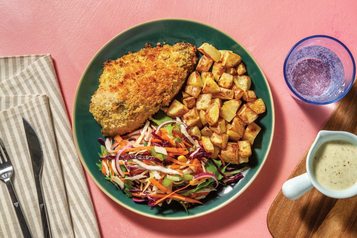 Pesto-Crusted Salmon & Potato Chunks