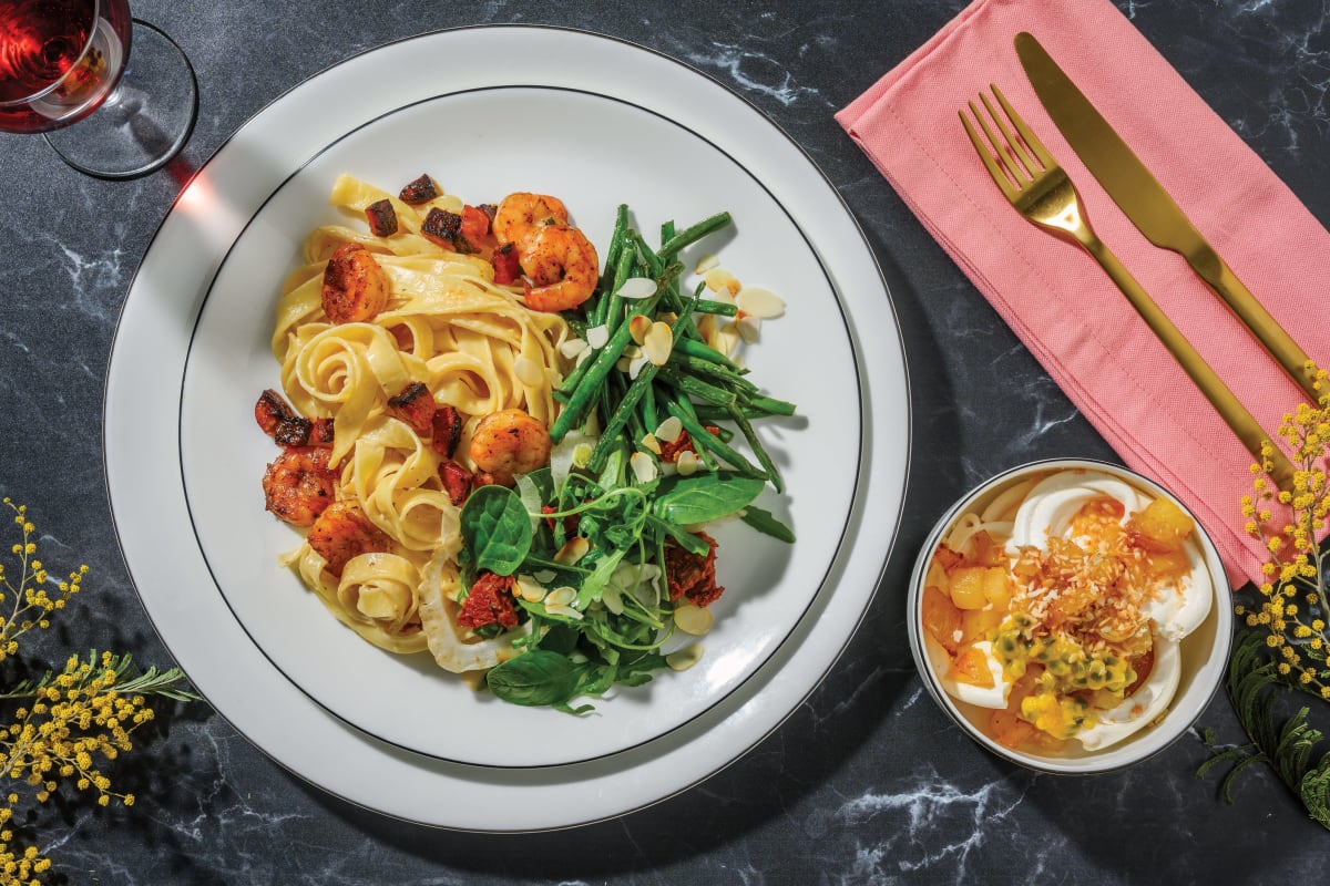 Lemon Pepper Prawns & Chorizo Fettuccine for Dinner