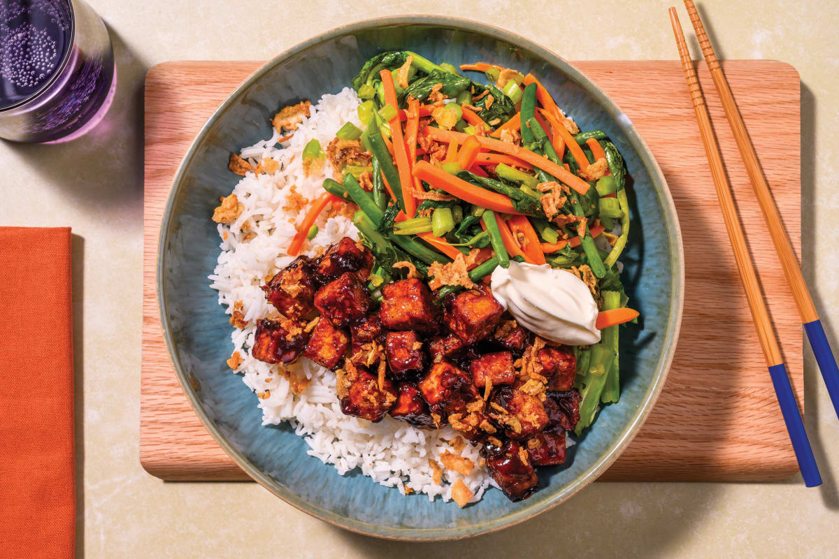 Glazed Plum Tofu, Chicken & Asian Greens Stir-Fry