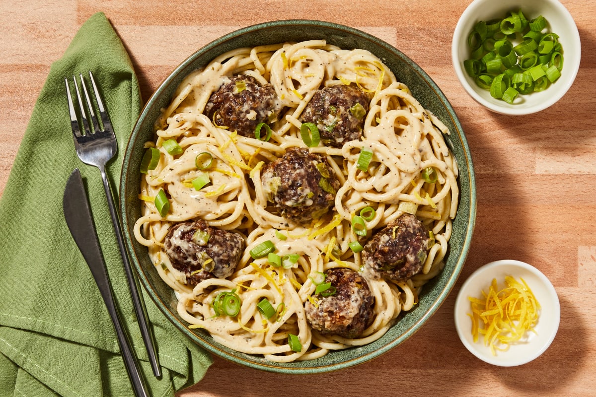 Creamy Tuscan Spaghetti & Meatballs