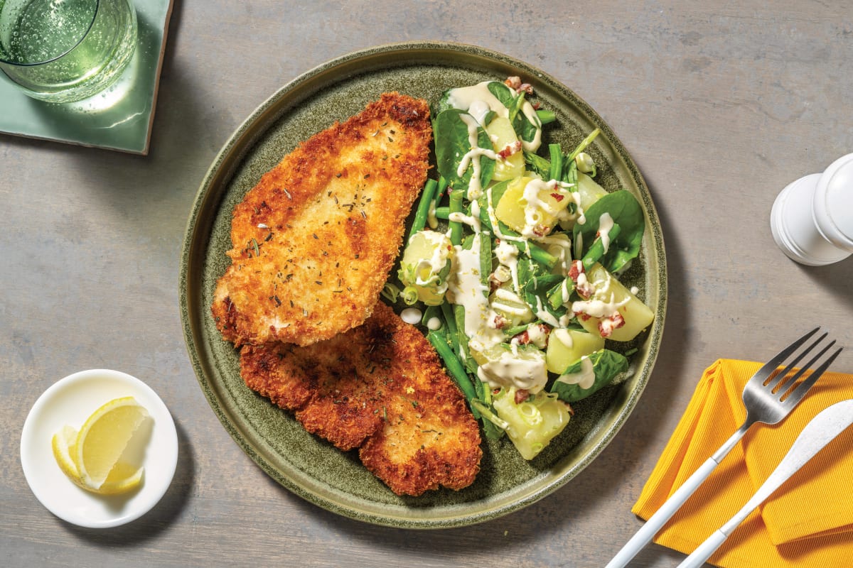 Herb-Crumbed Chicken & Double Bacon Potato Salad