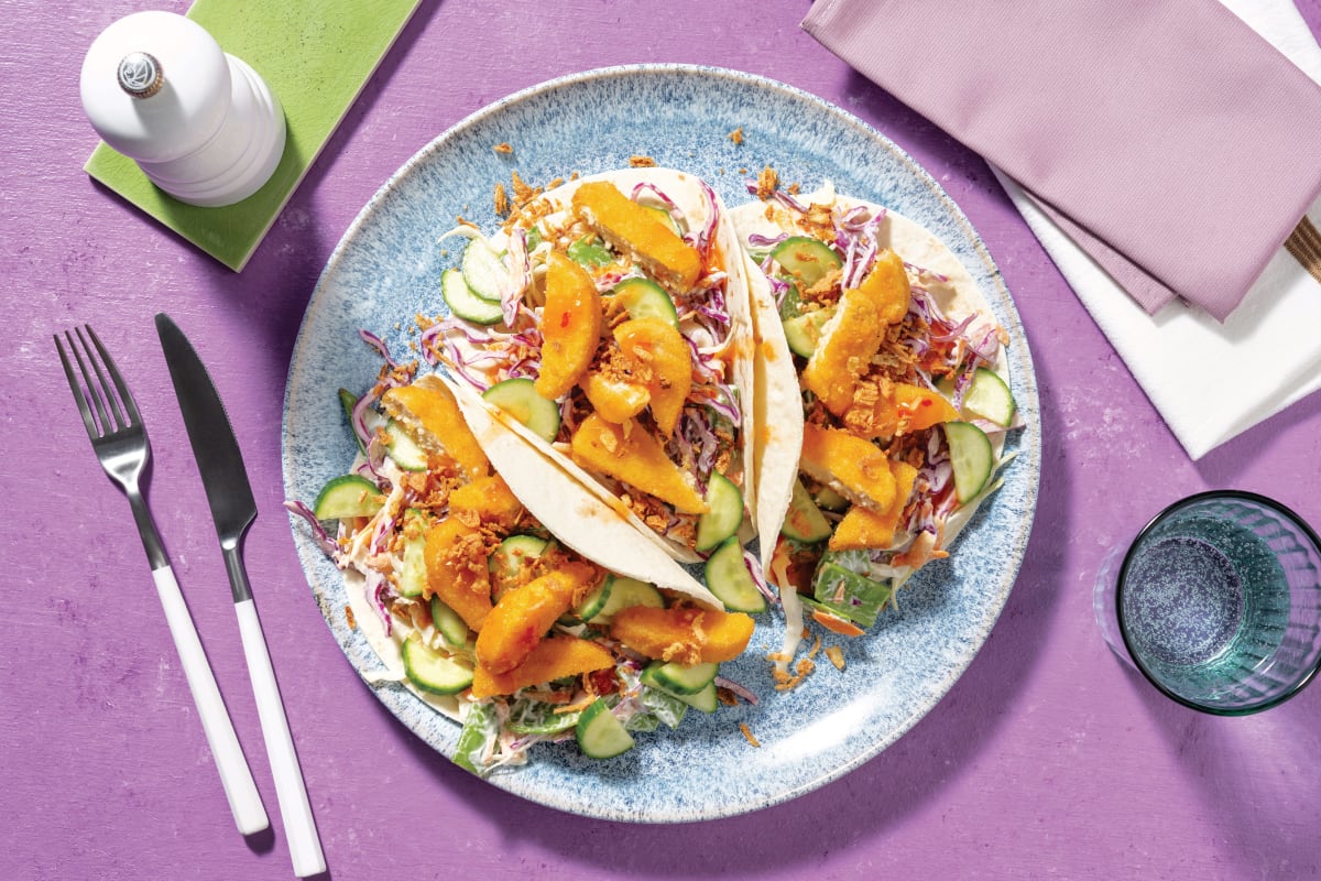 Sweet Chilli Plant-Based Crumbed Chick'n Tacos