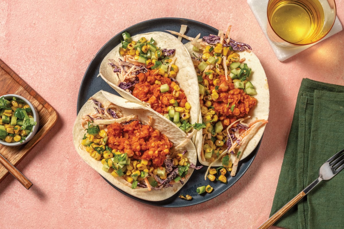 American-Style Beef & Smashed Chickpea Tacos