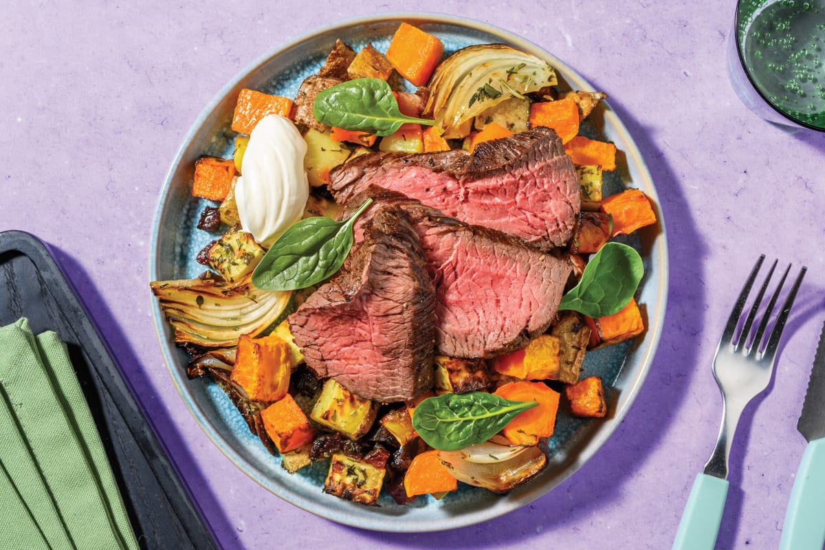 Double Seared Beef Rump & Root Veggie Toss