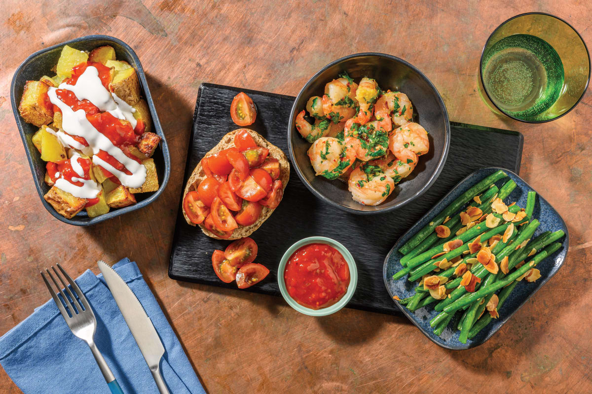 Tapas-Style Garlic Prawns & Patatas Bravas