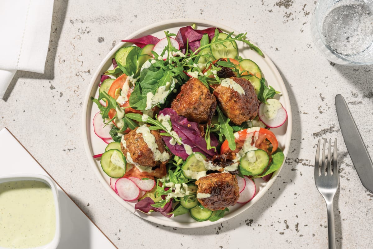 Garlicky Pork Meatballs & Garden Salad