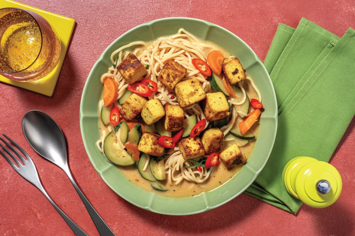 Double Satay-Style Tofu & Coconut Noodle Soup