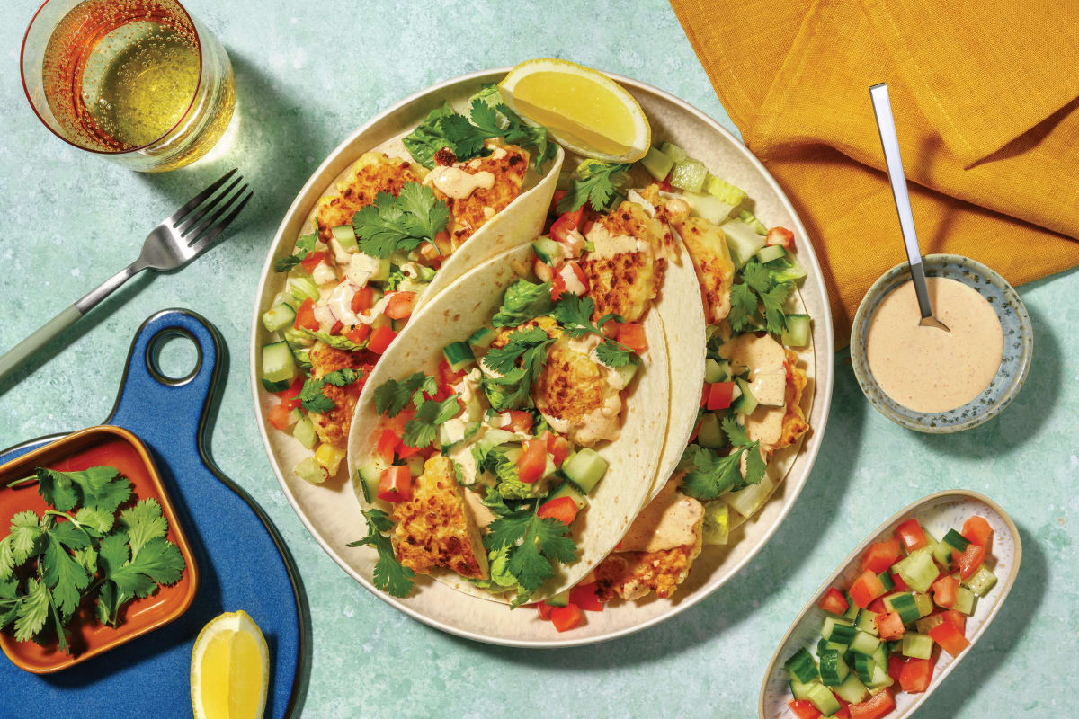 Cheesy Mexican Pork & Corn Fritter Tacos