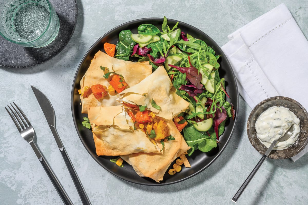 Curried Veggie & Chicken Filo Parcels