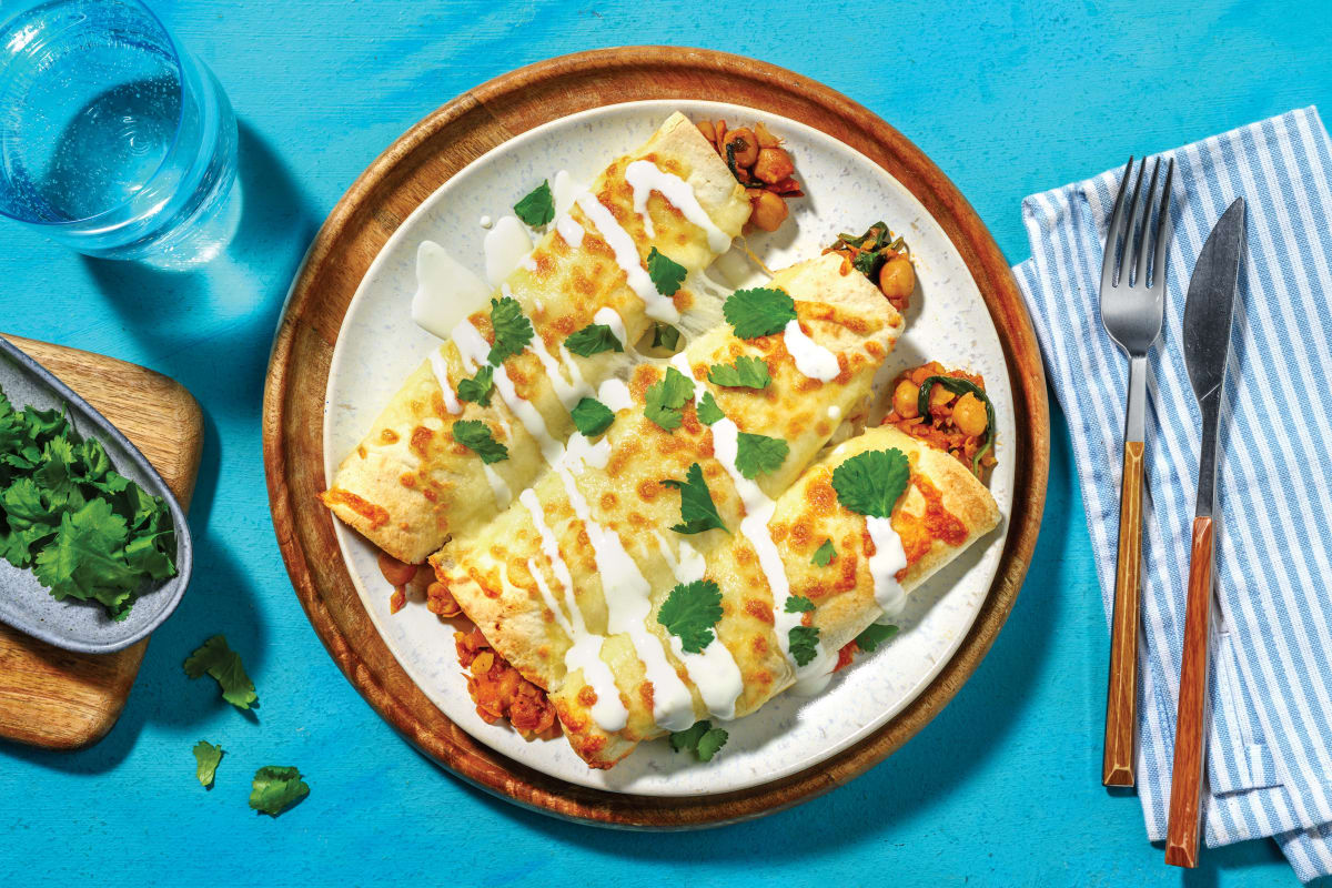Mexican Smashed Cannellini Bean & Beef Enchiladas