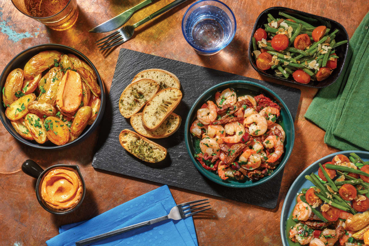 Tapas-Style Garlic Prawns & Patatas Bravas