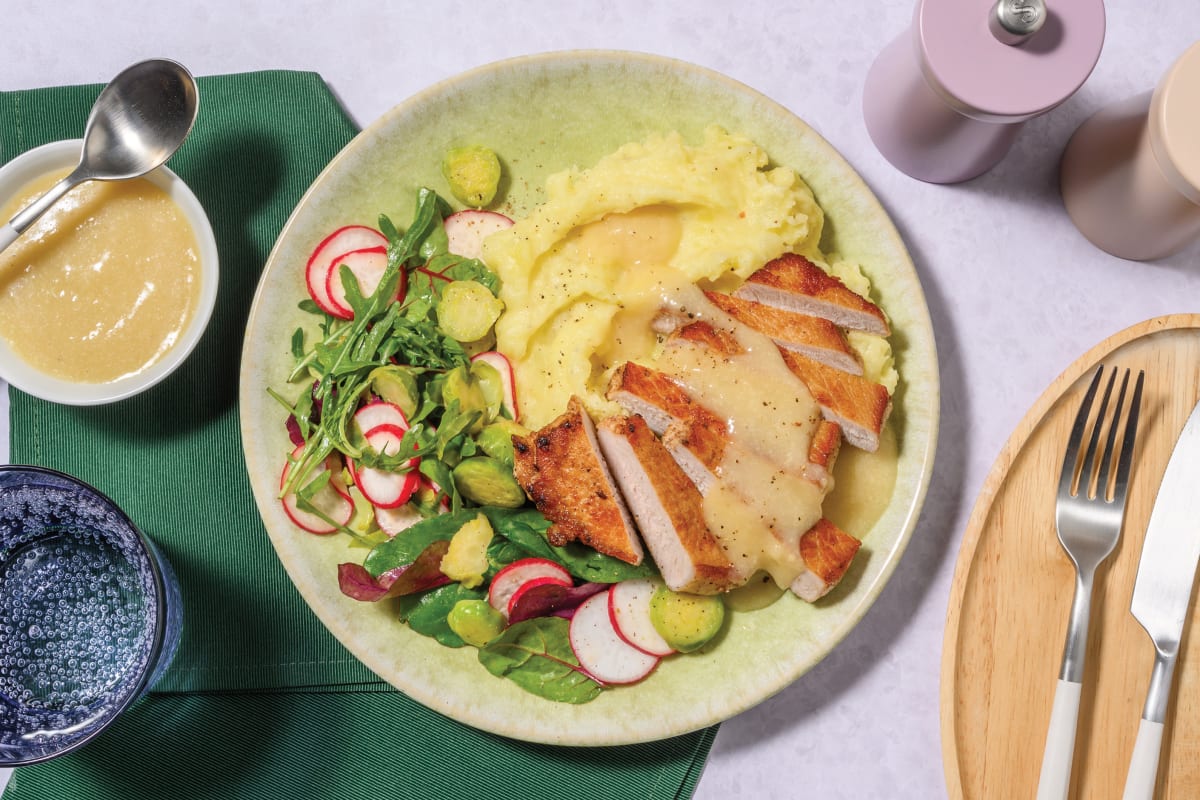 Double Seared Pork Steak & Warm Brussels Sprout Salad