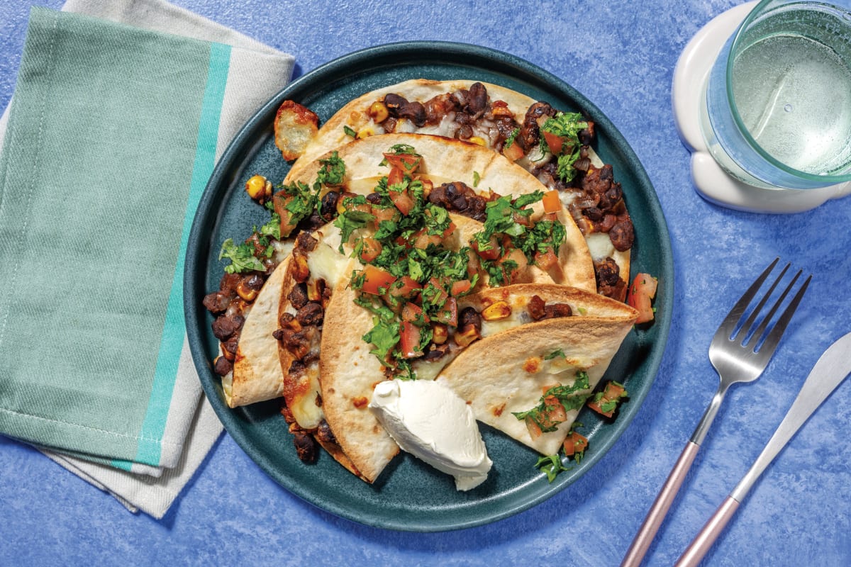 Mexican Smashed Beef-Black Bean & Veggie Quesadillas