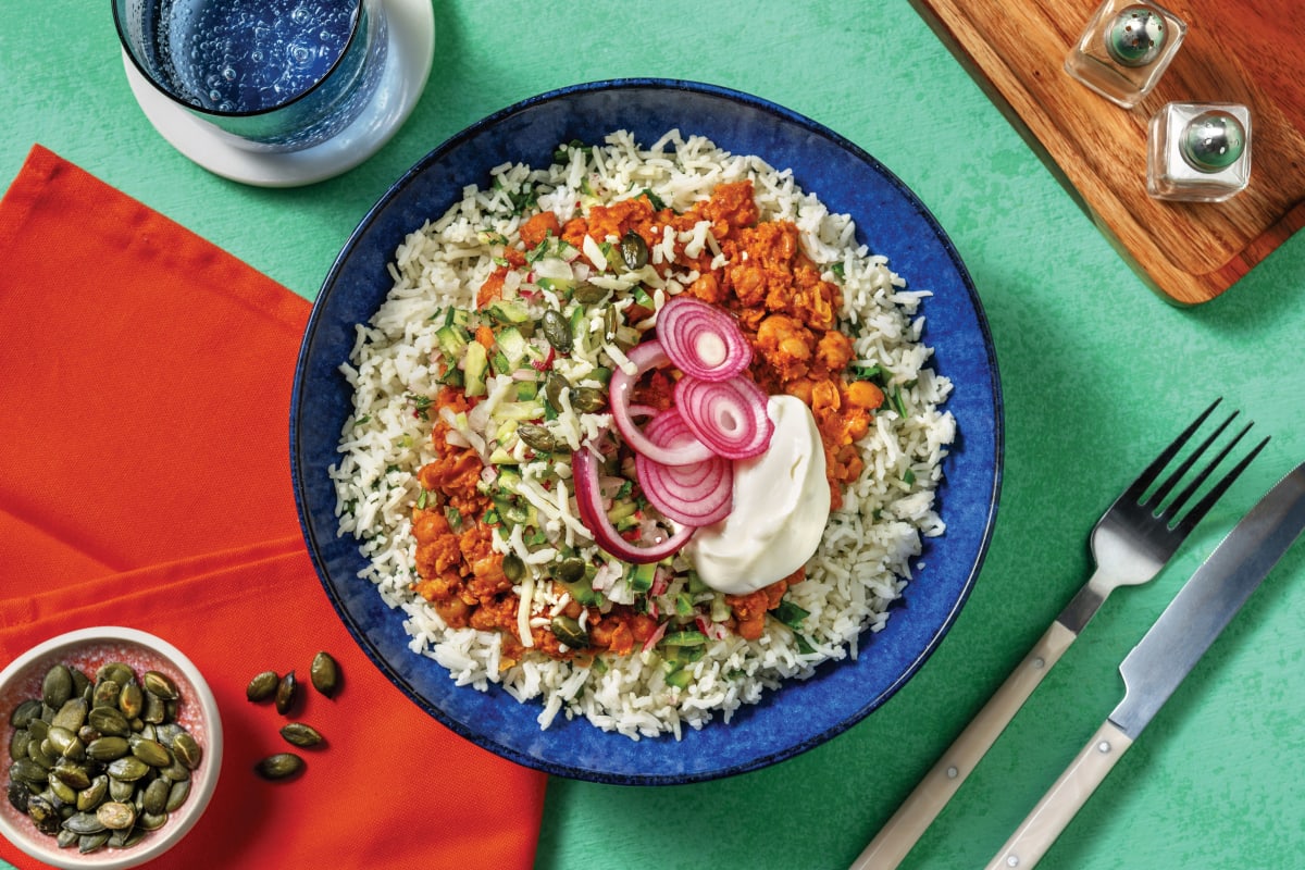 Mexican Smashed Bean & Beef Rice Bowl