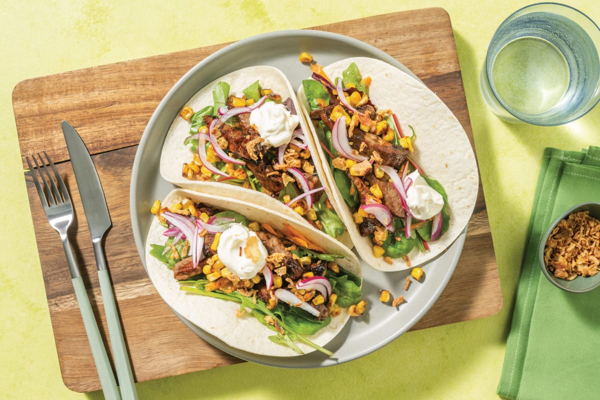Double Asian-Style Beef Tacos & Pickled Onion
