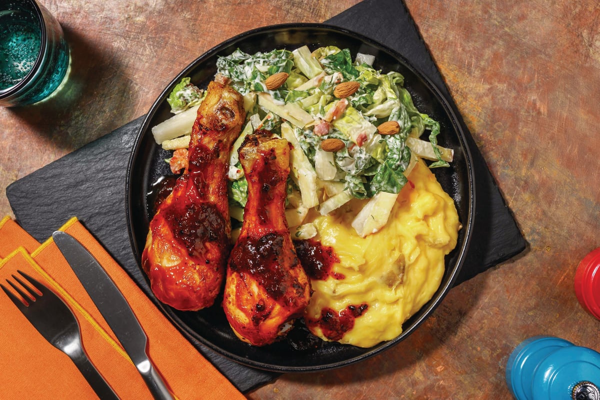 BBQ Chicken Drumsticks & Cheesy Mash