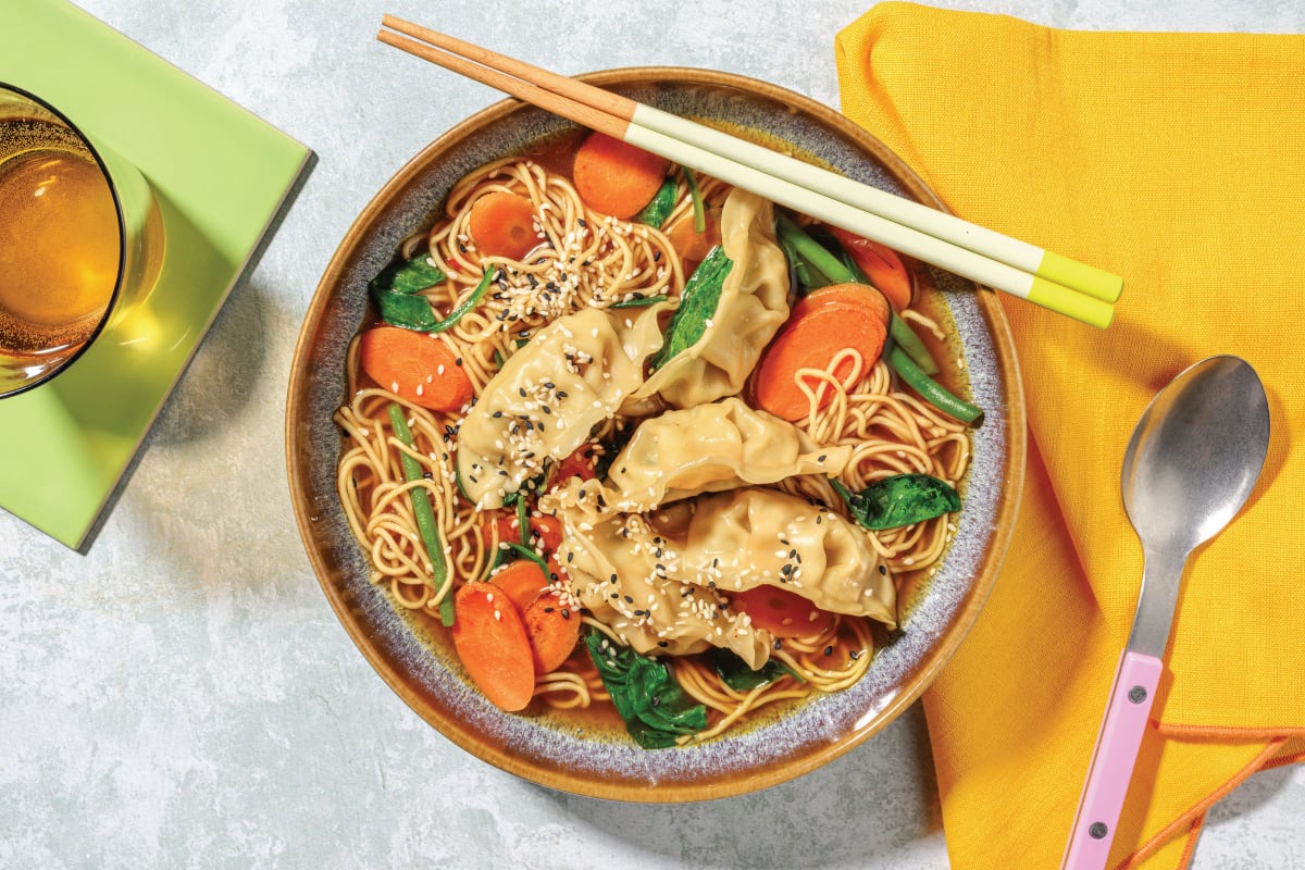 One-Pot Chicken Gyoza & Char Siu Noodle Soup