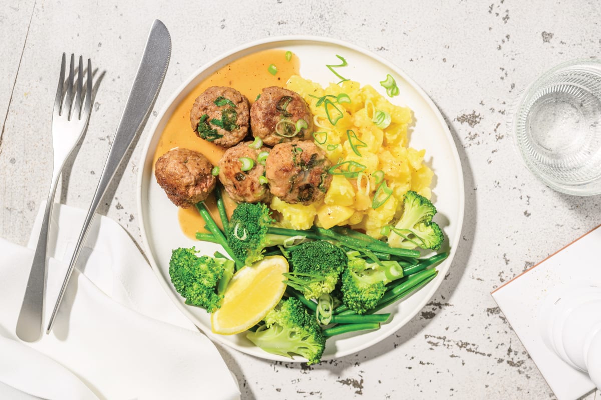 Herby Beef Meatballs & Worcestershire Gravy