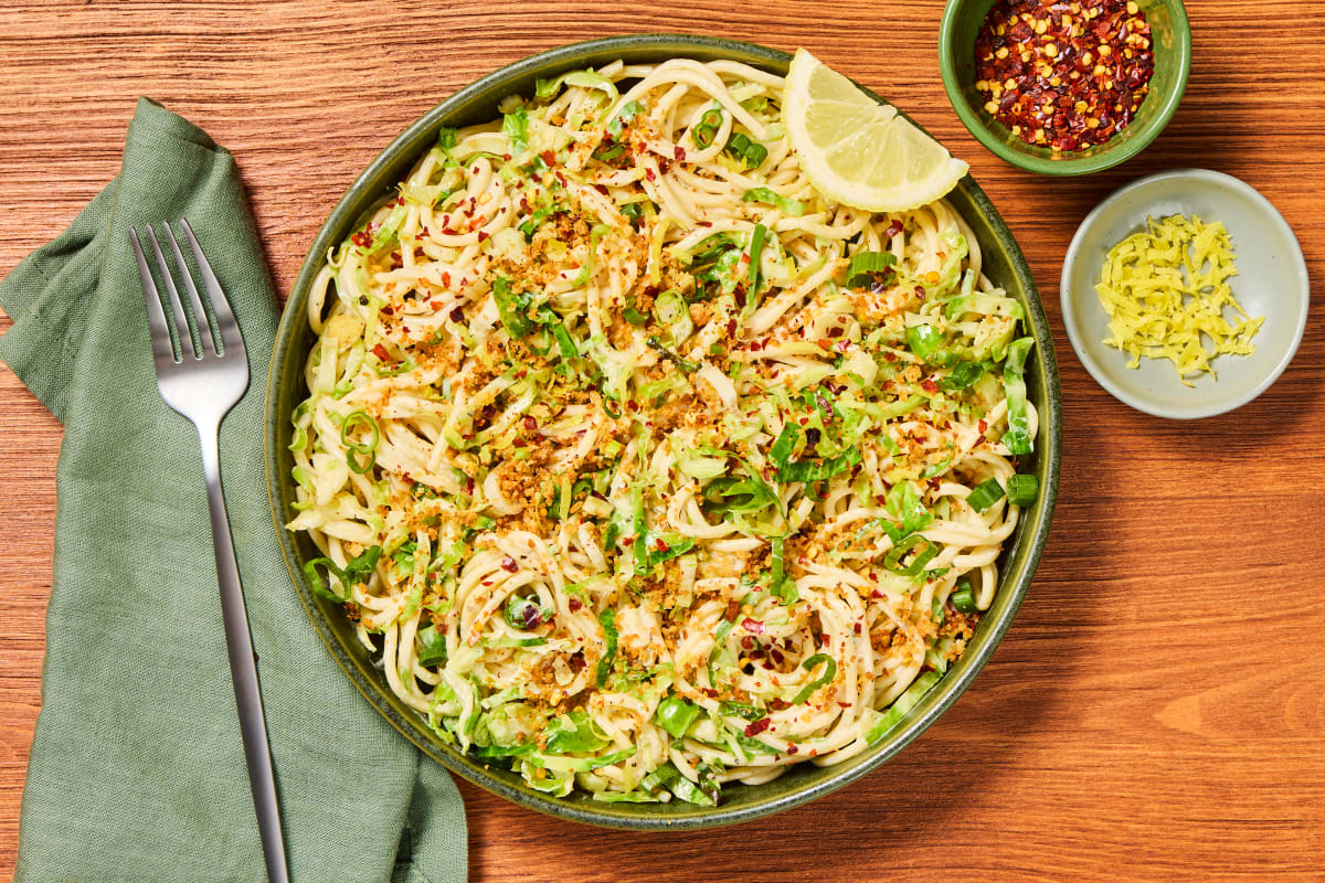 Lemony Spaghetti with Chicken & Brussels Sprouts