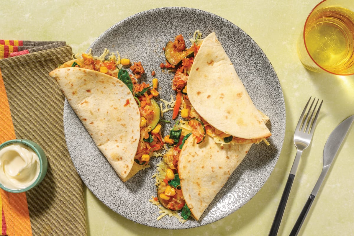 Quick Double Southern Cheesy Pork & Veggie Quesadillas