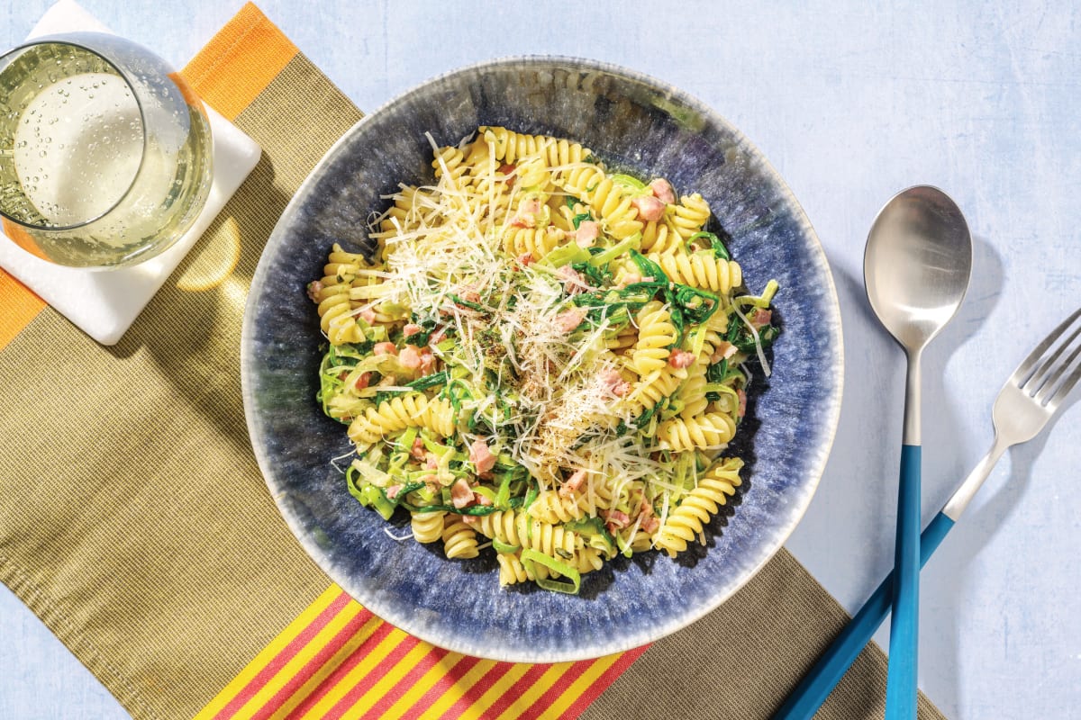 Creamy Bacon & Basil Pesto Fusilli