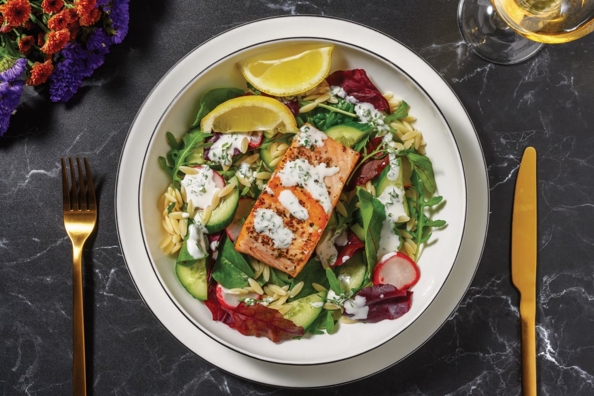 Garlic-Herb Salmon & Risoni Salad